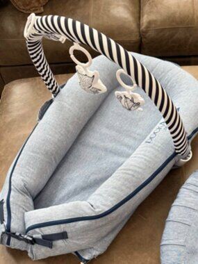 DockATot Deluxe+ Chambray (Denim) + Striped Toy Arch